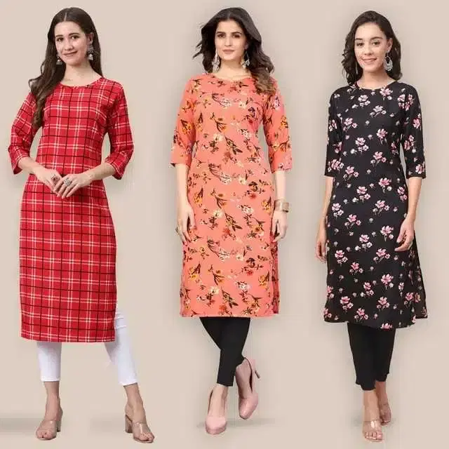 Women Crepe Printed Kurta, Pack Of 3 (Multicolor, L) (SD-251)