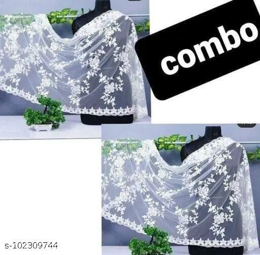 Embroidered Jaipuri Net with Aari Work Sewing & Embroidery, Pack of 2 (White, Free Size)