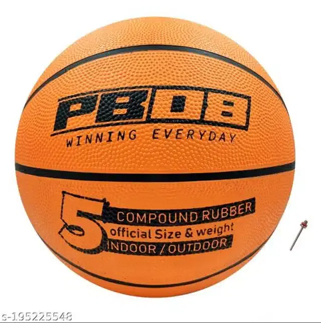 Rubber Basketball, Size 5 with Inflation Needle, Brown, Set of 1