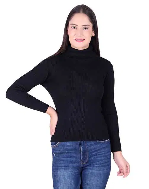 Women's Full Sleeves Sweater (Black, L) (M374)