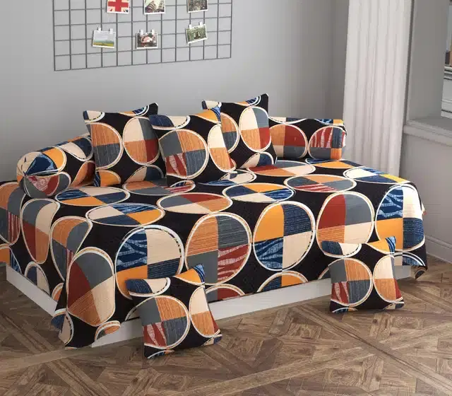 Microfiber Diwan Cover Set, Multicolor, Pack of 8