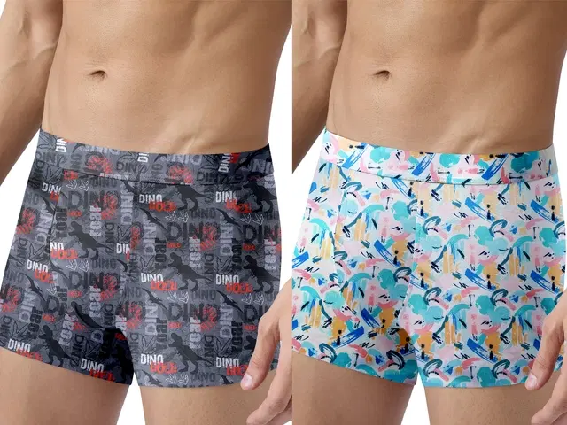 Nylon Printed Trunks for Men, Pack of 2 (Multicolor, S)