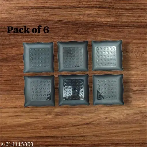 Plastic Plates for Kitchen, Black, Pack of 6