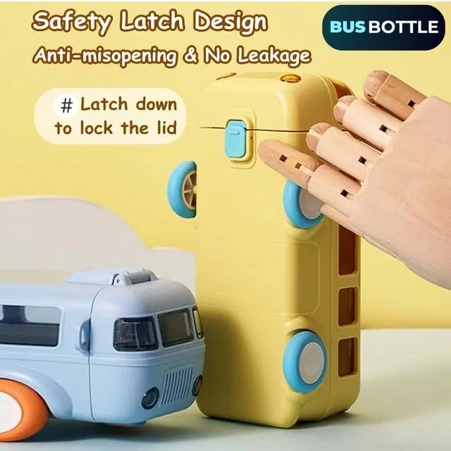 Plastic Bus Shape Sipper Bottle for Kids, Multicolor (1000 ml)