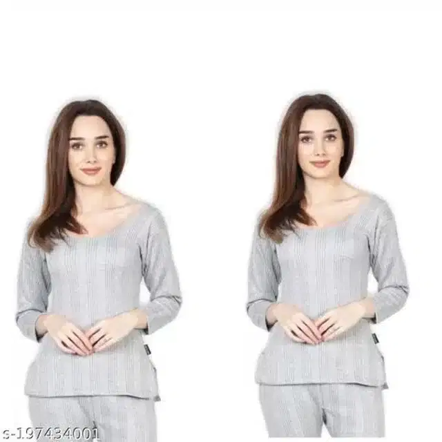 Cotton Thermal Top for Women, Pack of 2 (Grey, XL)