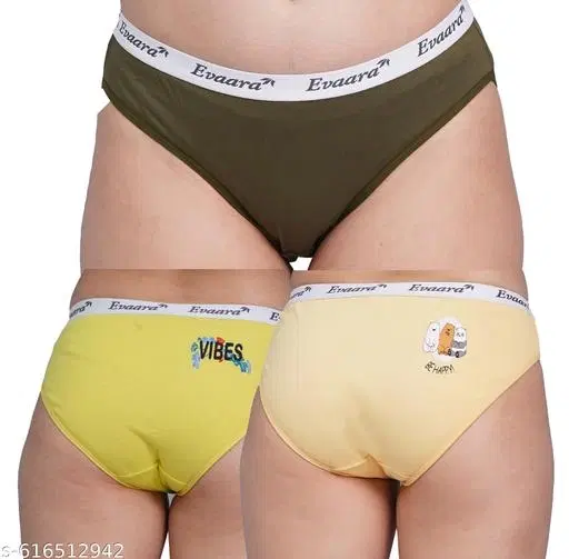 Evaara Brief Hipster Panties for Women, Pack of 3 (Green, 28)