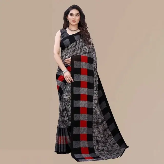Georgette Chequered Saree for Women, Multicolor