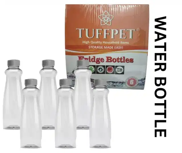 Plastic Water Bottles, Grey, 1000 ml, Pack of 6