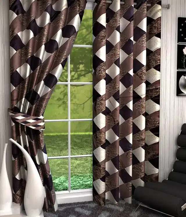 Window Curtains, Pack of 2, Brown, 4x7 feet