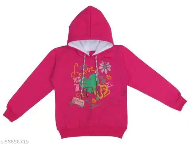 Fleece Printed Full Sleeves Hooded Sweatshirt for Girls (Pink, 4-5 Years)