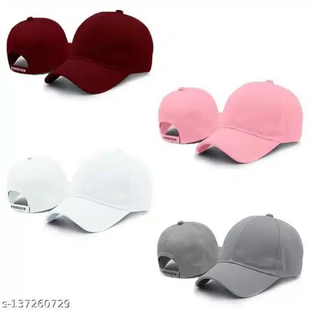 Cotton Caps for Men & Women, Set of 4 (Multicolor)