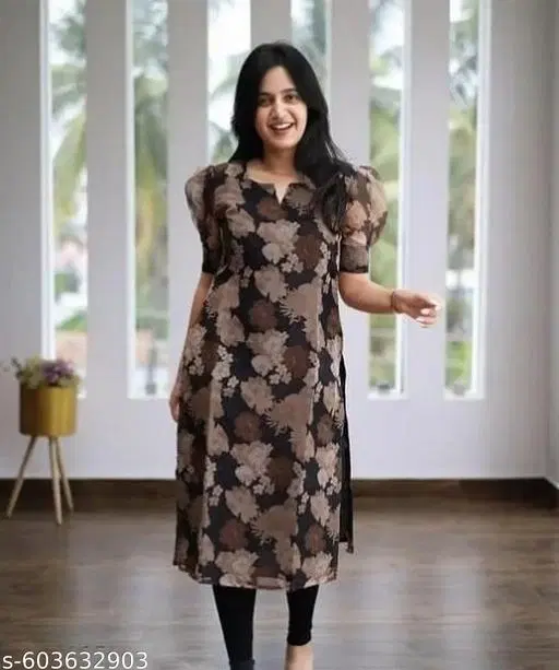 Organza Kurti for Women (Black, S)