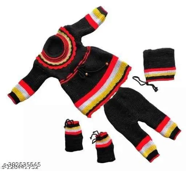Woolen Clothing Set for Boys (0-3 Months, Black)