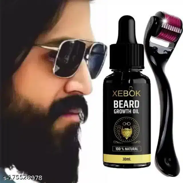 Xebok Beard Growth Oil with Derma Face Roller, 30 ml, Set of 2