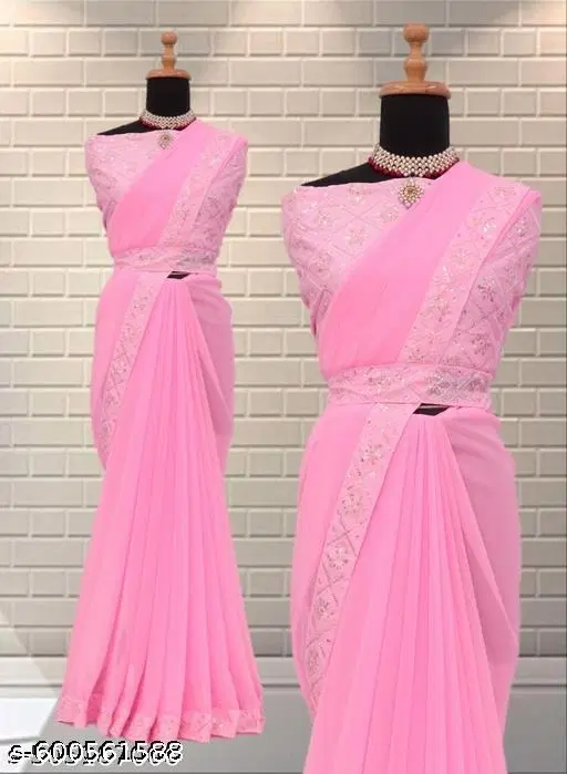 Georgette Printed Saree For Women, Pink