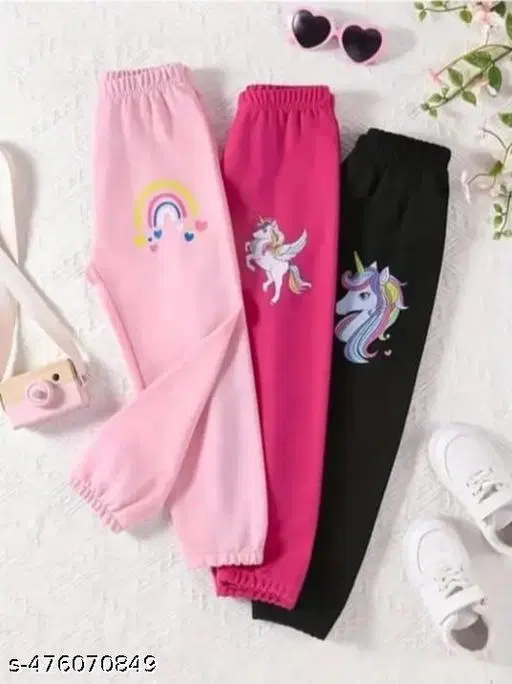 Hosiery Cotton Printed Pant for Girls, Multicolor, Pack of 3 (0-2 Months)