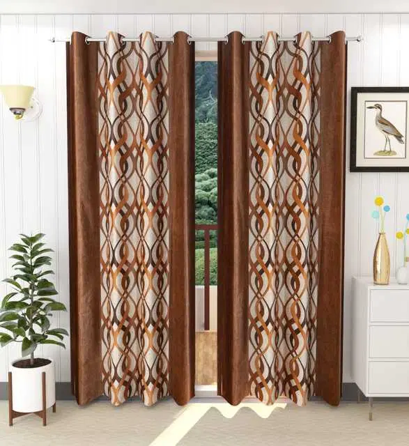 WI Latest Design Beautiful Curtains, Set of 2, Brown, 7Ft X 4Ft, W-22