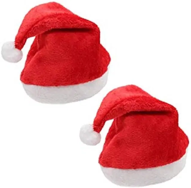 Fur Santa Claus Cap for Men & Women, Red & White, Pack of 2