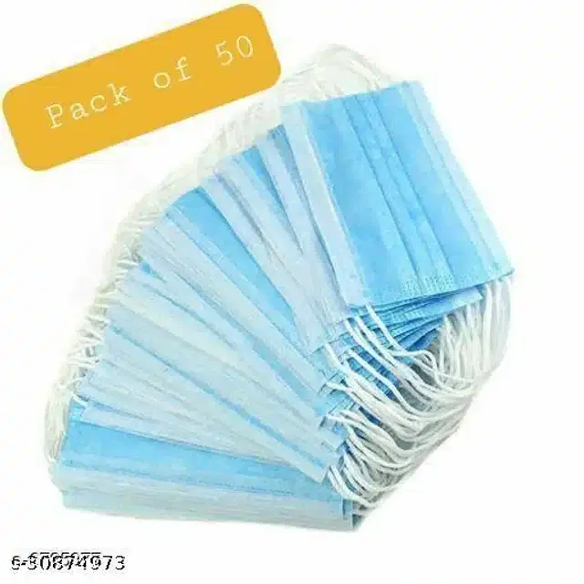 Non-Woven PPE Masks, Blue, Pack of 50