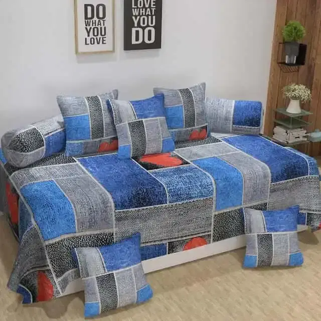 Adirav Polycotton Feel Single Bed Sheet, 2 Bolster covers & 5 Cushion Covers, Grey, ADRV-DW-86