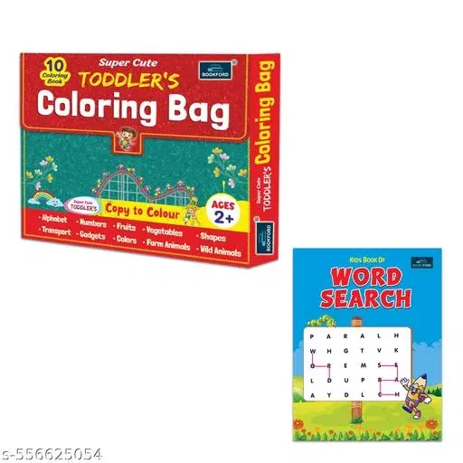 Super Cute Toddlers Coloring Bag + Kids Book of Word Search – Set of 2 Fun and Educational Activity Books for Toddlers