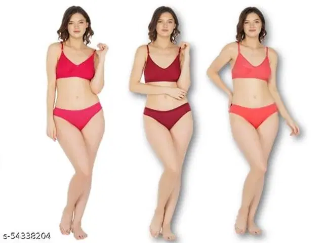 Cotton Blend Solid Lingerie Set for Women, Pack of 3 (Multicolor, 30A)