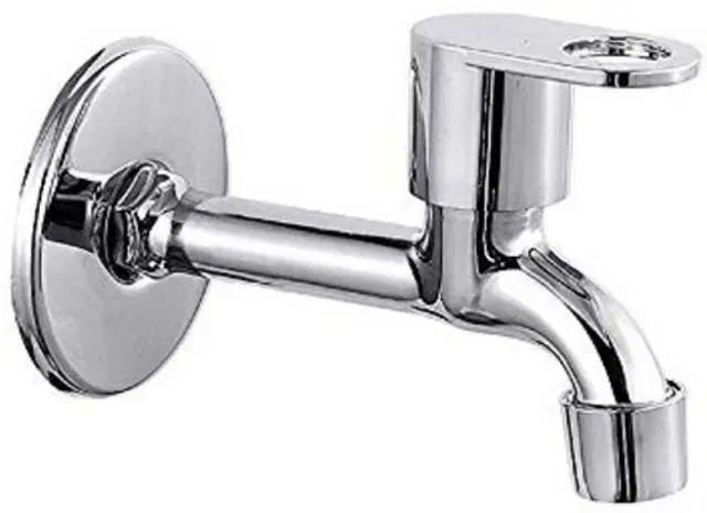 Stainless Steel Long Body Bib Cock Tap with Wall Flange, Silver, Set of 1