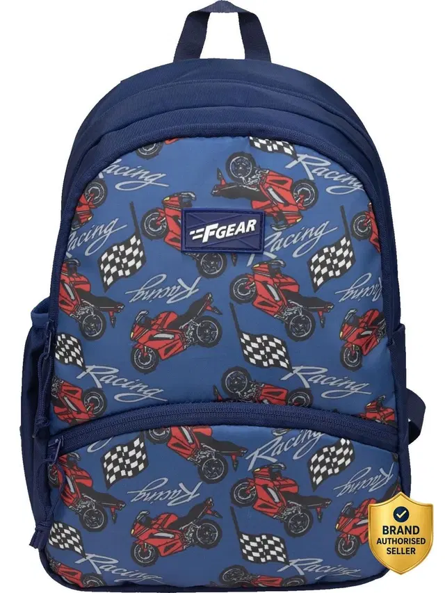 F Gear Small 13 L Backpack Brio Racing Kids Backpack|Soft Touch, 2 Spacious Compartment With Pockets (Blue)