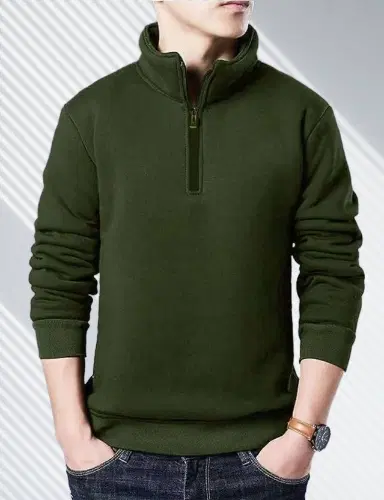 Fleece Printed Hoodie for Men (Dark Green, M)