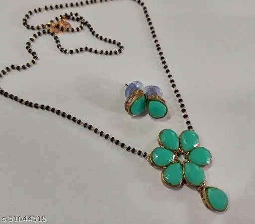 Alloy Mangalsutra With Earring for Women, Blue