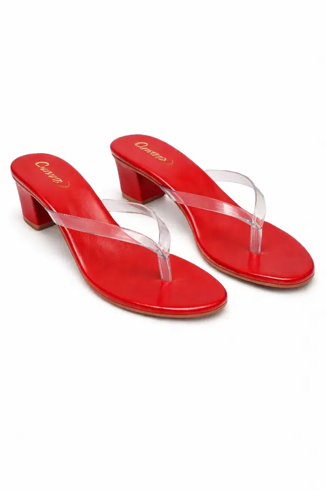 Solid Block Sandals for Women (Red, 3)