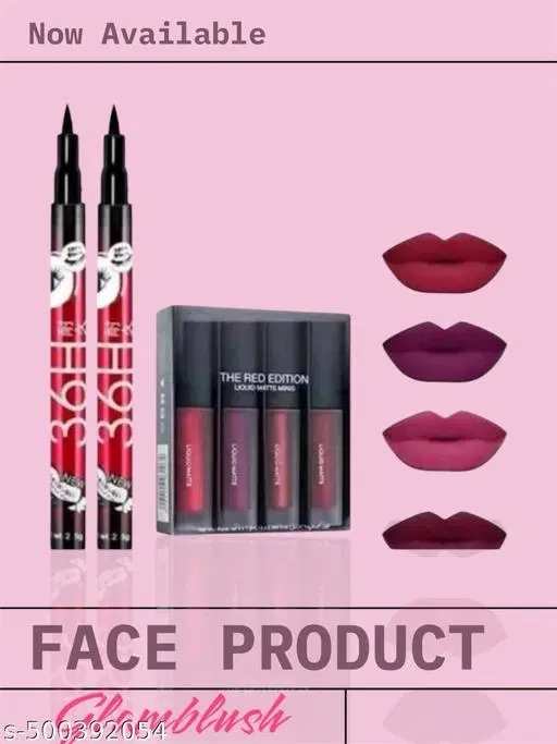 4 Pcs Liquid Lipstick with 2 Pcs Eyeliner, Multicolor, Set of 2