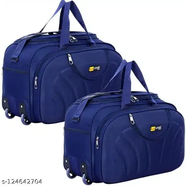 Polyester Trolley Duffel Bag for Men & Women, Navy Blue, Pack of 2