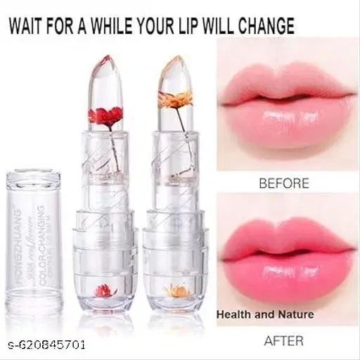 Jelly Flower Glossy Pink Colour Changing Lipstick/Temperature Change Moisturizer for Lips set of 2