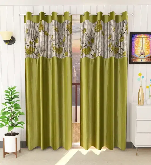 Net Patch Door Curtains, Pack of 2, Green, 7 feet
