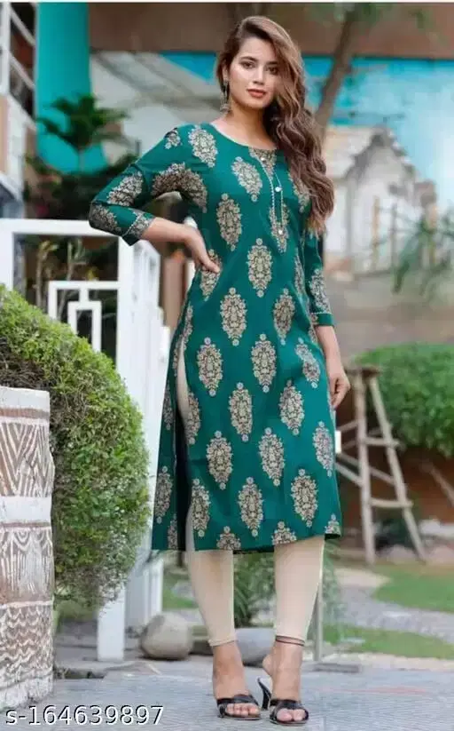 Womens Kurtis Green Rayon(M)
