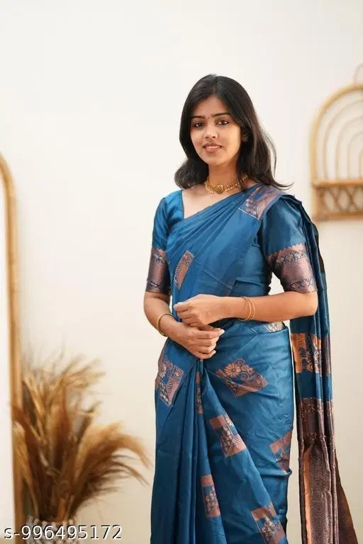 Elegant Banarasi Silk Saree for Women (Purple, Free Size)