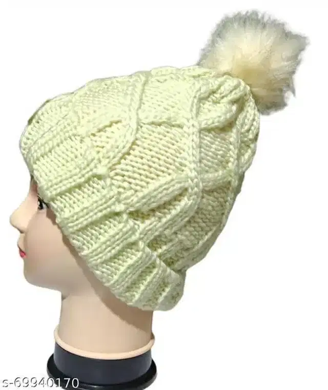 Woolen Cap for Women (White)