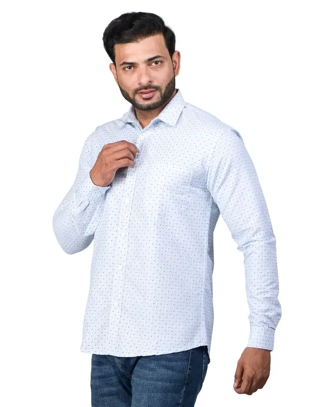 Poly Cotton Full Sleeves Printed Shirt for Men, White (XL)