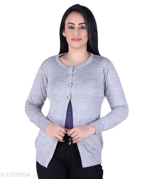 Acrylic Solid Sweater for Women (Grey, XXL)