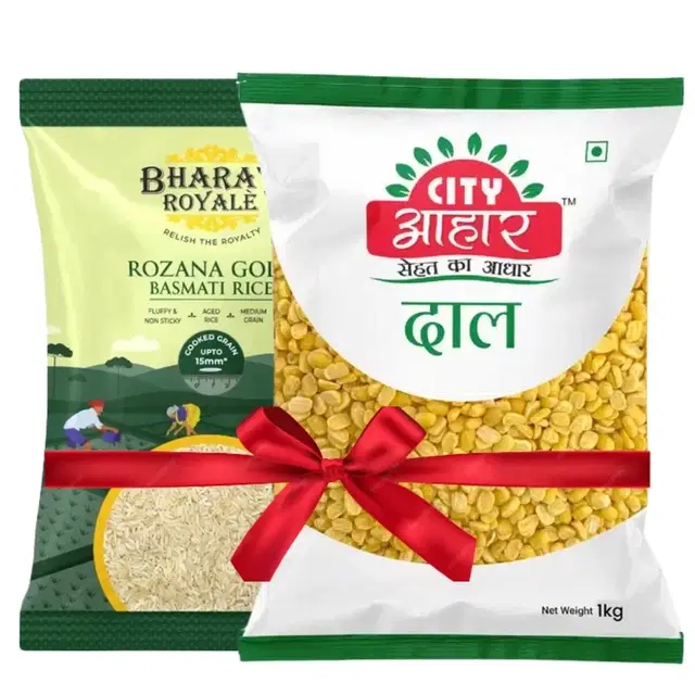 Bharat Royale Rozana Gold Basmati Rice 900 g + City Aahar Moong Dhuli 1 kg