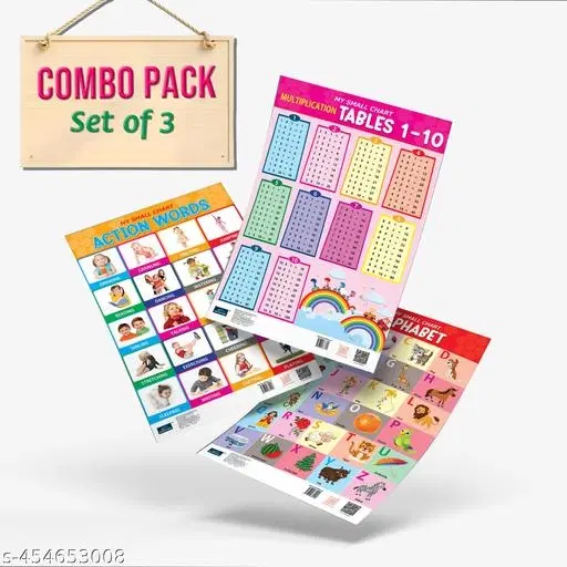 Bookford Publications My small chart Alphabet, Action Words & Tables (Set of 3)