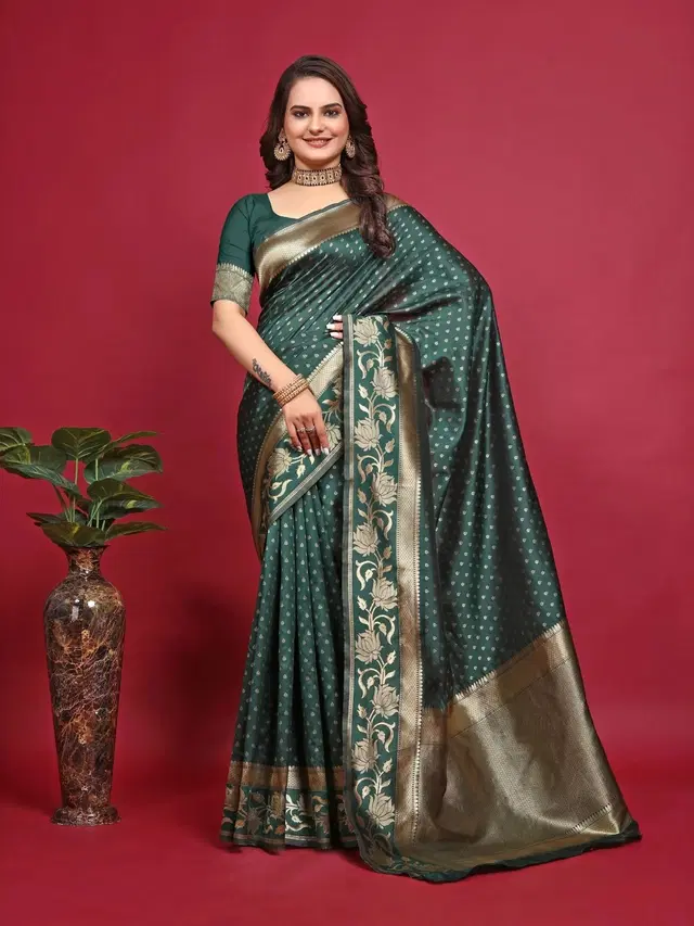 Silk Woven Design Saree for Women, Bottle Green (6.3 m)