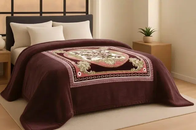 Wool Printed Blanket, Maroon (90x80 inch)