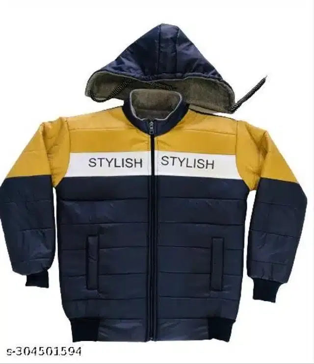 Nylon Full Sleeves Hooded Jacket for Girls (Yellow & Navy Blue, 0-3 Months)