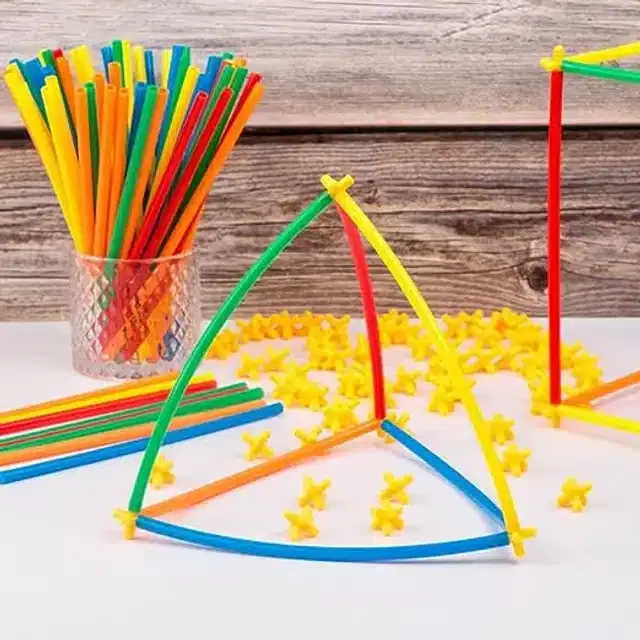 Plastic Educational Straw 300 Pcs Assembly Blocks Toy Set for Kids, Multicolor