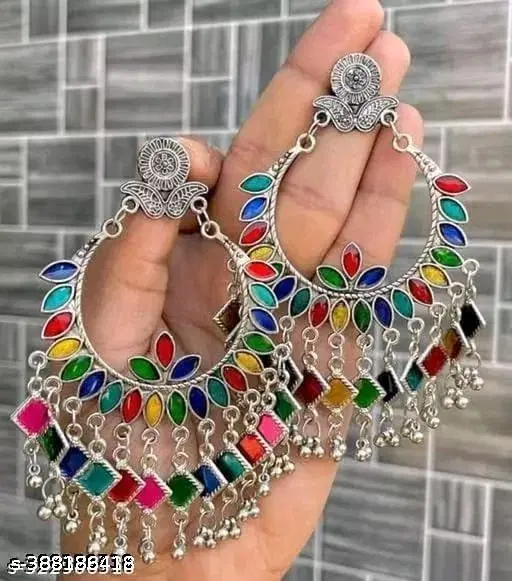 Multi Color Meenakari Oxidised Earring Hoop Earring