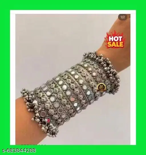 Samridhi Mirror Bangle Long Size Oxidised Bangle
