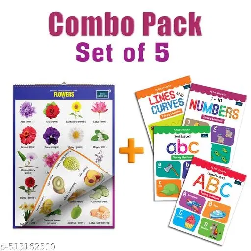 Children Spiral Educational Wall Chart with capital, small letter, number & pattern writing books For Kids (Set of 5) 36 x 50 cm