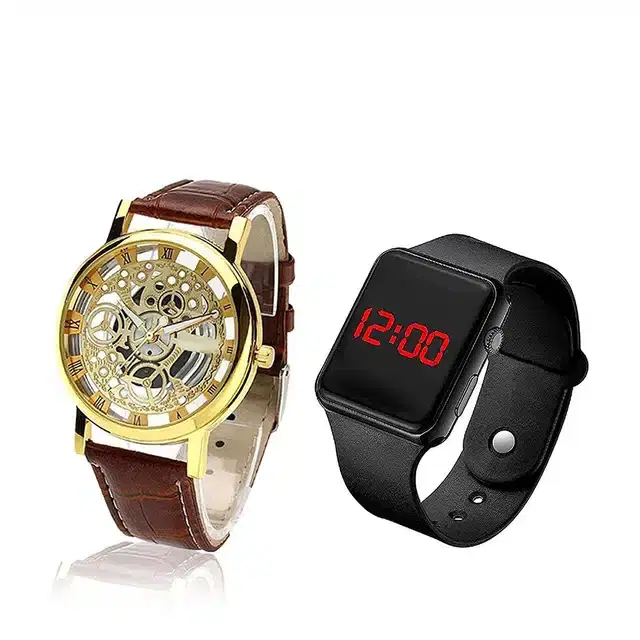 Analog Watch for Men & Women, Pack of 2 (Brown & Black)